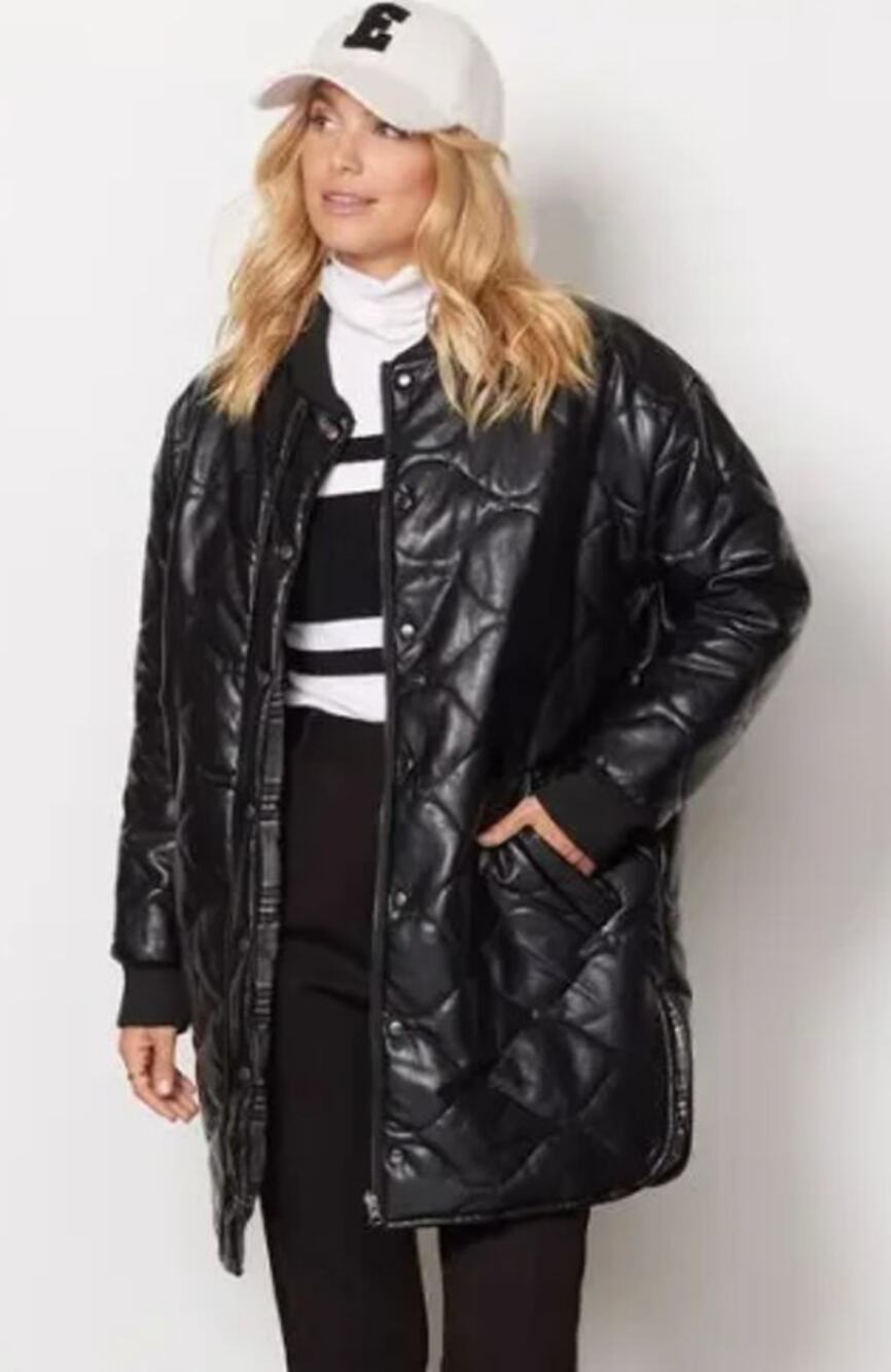 Evereve Georgetown Reversible Coat Faux Leather Long Quilted Plaid Jacket XS